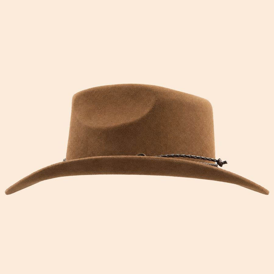 Sombrero La Nutria Hunter marrón con copa alta y cordón trenzado oscuro