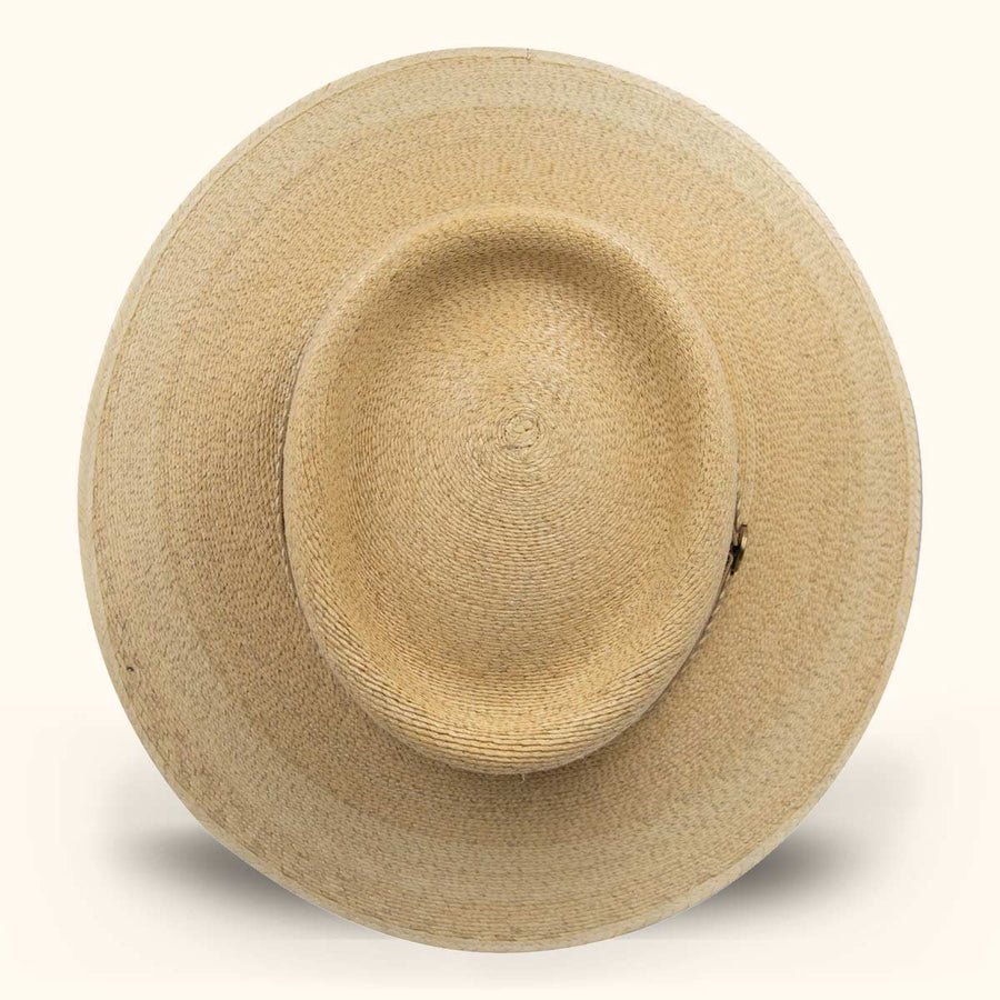 Sombrero San Palmo Gallera visto desde arriba, con copa redondeada y ala ancha.